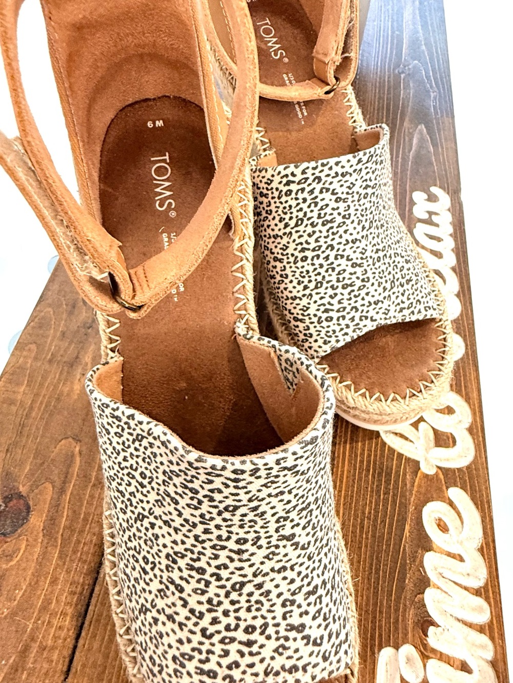 TOMS Wedge Espadrille Sandals in Tan with Leopard Print - Picture 4 of 4